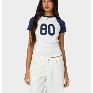 NWT Edikted Women's Navy and White Graphic Tee